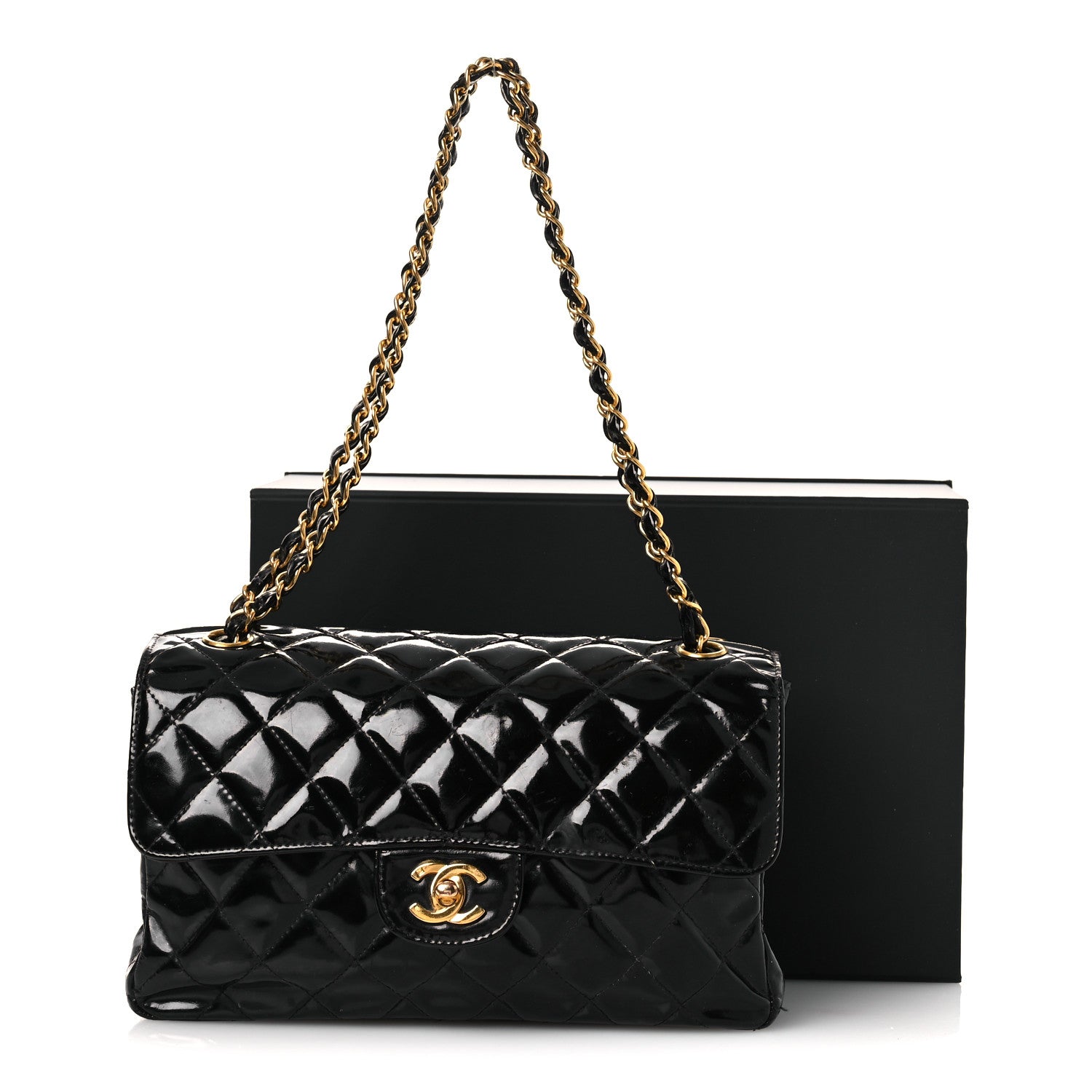 Chanel Patent Quilted Medium Double Sided Flap Black 17 of 17