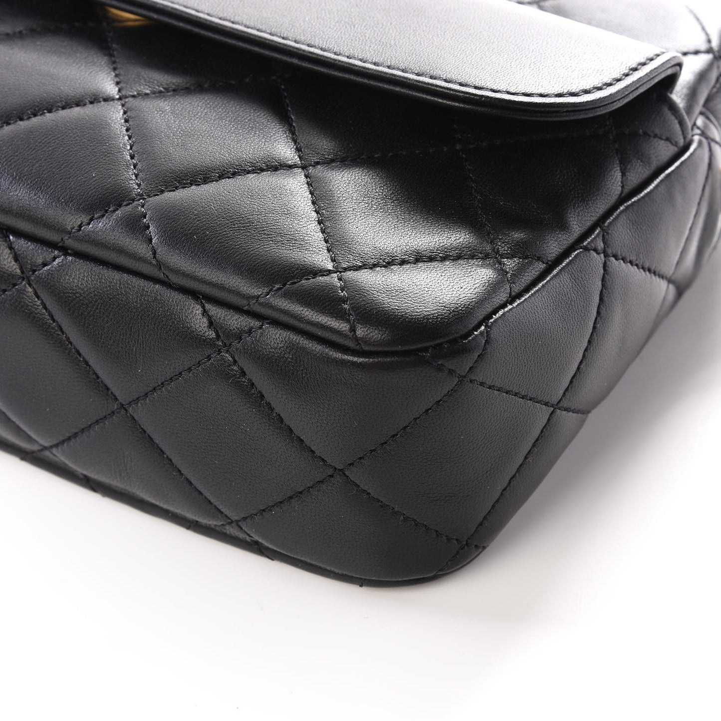 Lambskin Quilted Chain & Tassel Small Camera Case Black