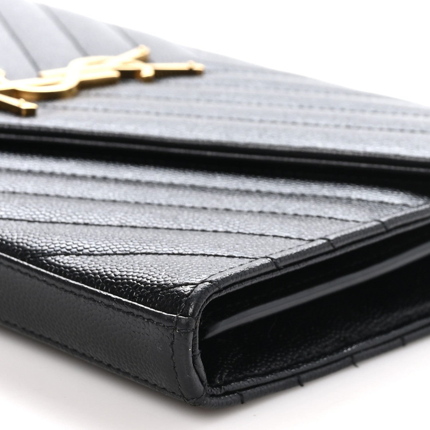 Saint Laurent Grain De Poudre Matelasse Chevron Monogram Chain Wallet Black 10 of 10