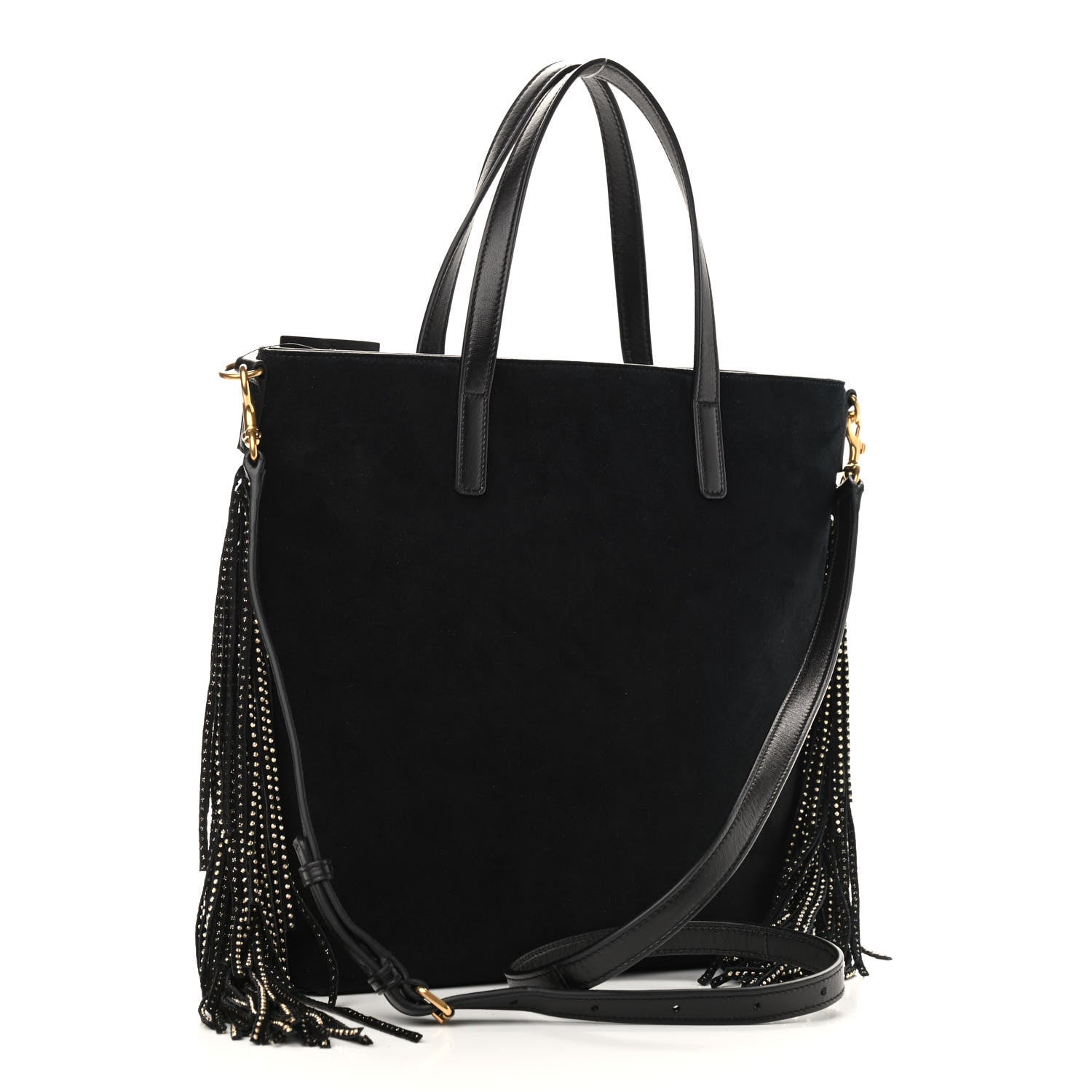 Saint Laurent Suede Calfskin Studded Fringe Toy Shopping Tote Black 3 of 9