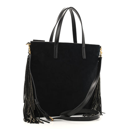 Saint Laurent Suede Calfskin Studded Fringe Toy Shopping Tote Black 3 of 9