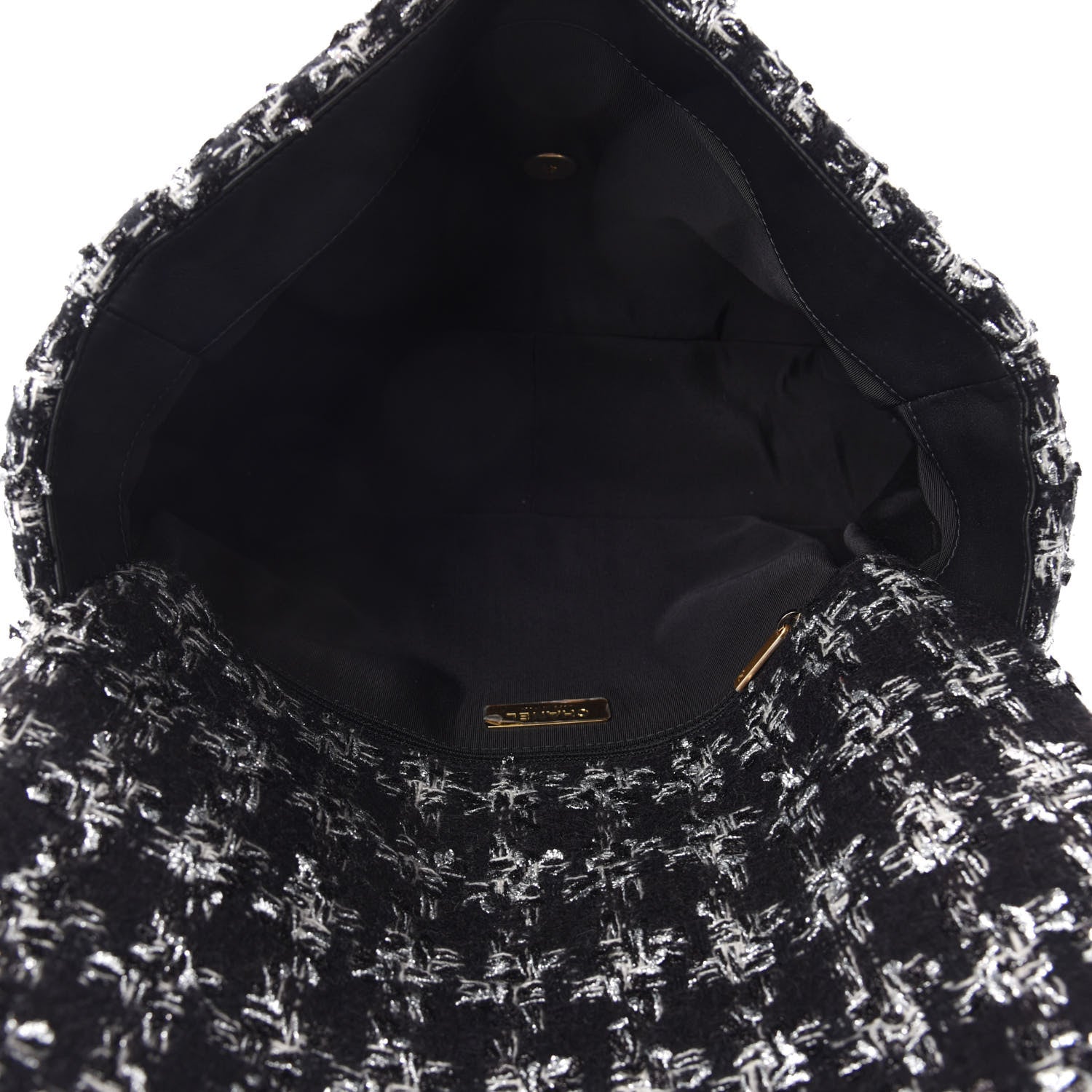Chanel Tweed Quilted Maxi Chanel 19 Flap Black Silver Ecru 5 of 10