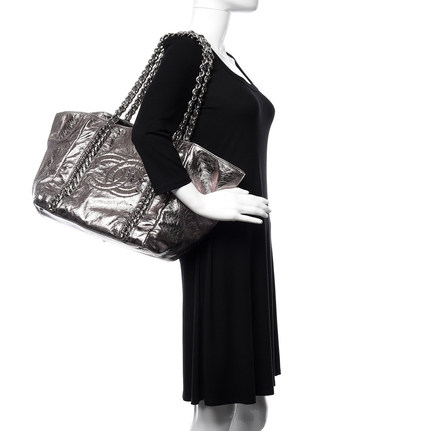 Chanel Metallic Cracked Calfskin Modern Chain Tote Dark Silver 2 of 10