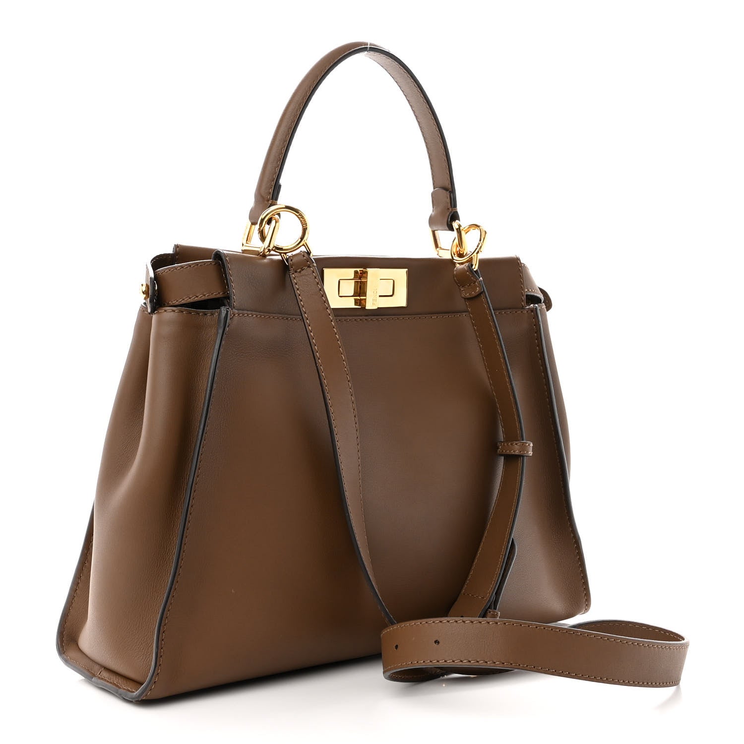 Fendi Vitello Seta Fabric Jacquard Pequin Medium Peekaboo Iconic Satchel Foresta Tobacco 3 of 10