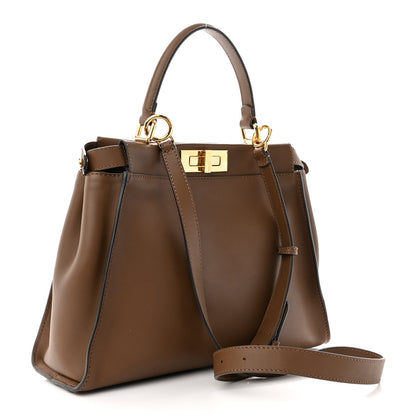 Fendi Vitello Seta Fabric Jacquard Pequin Medium Peekaboo Iconic Satchel Foresta Tobacco 3 of 10