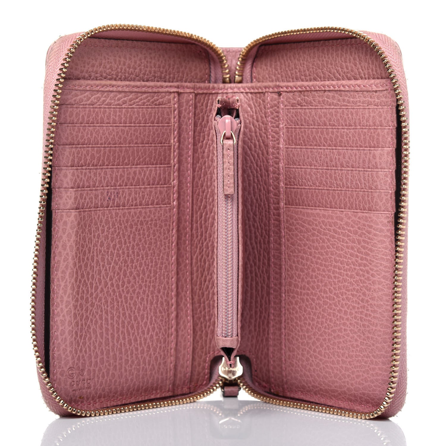 Gucci Monogram Dollar Calfskin Zip Around Compact Wallet Beige Ebony Soft Pink 5 of 17