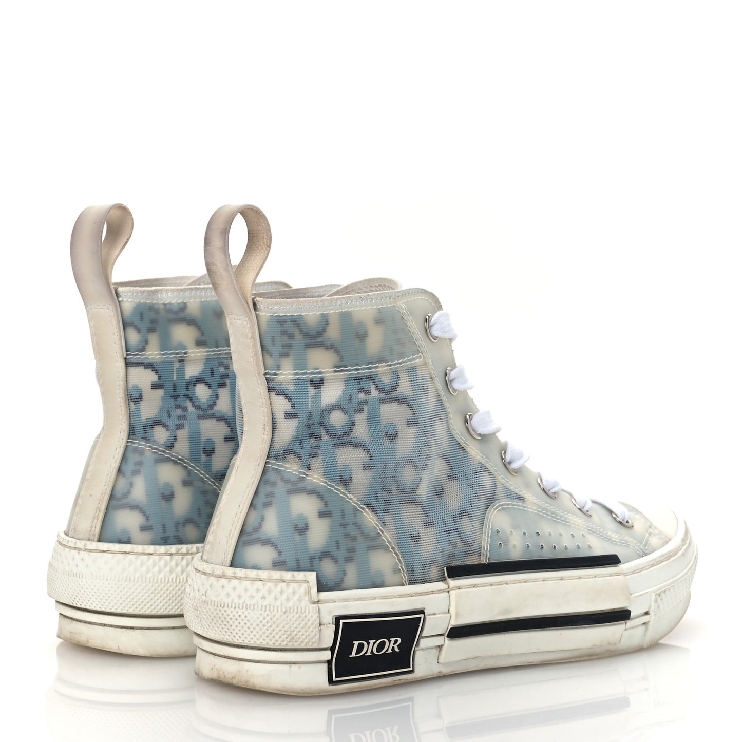 Technical Canvas Oblique Pixel Mens B23 High Top Sneakers 35 Beige Blue