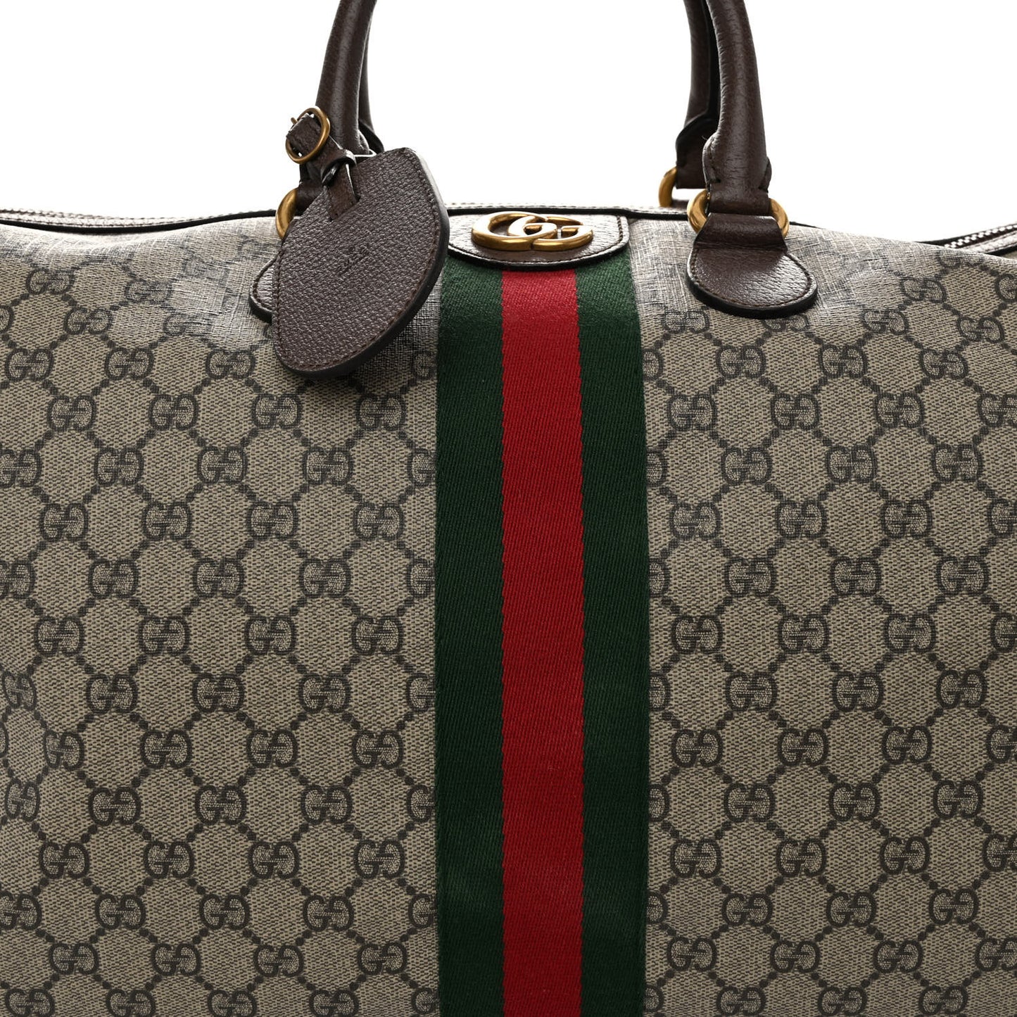 GG Supreme Monogram Textured Dollar Calfskin Web Medium Ophidia Carry-On Duffle Bag Beige Ebony New Acero