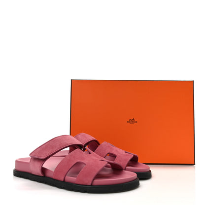 Hermes Suede Goatskin Womens Chypre Sandals 37 Rose Aphrodite 9 of 9