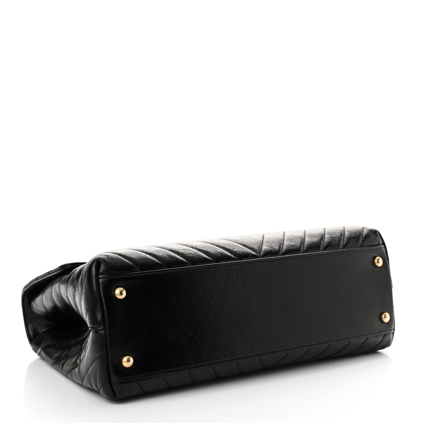 Calfskin Chevron Quilted Medium Coco Handle Flap Black