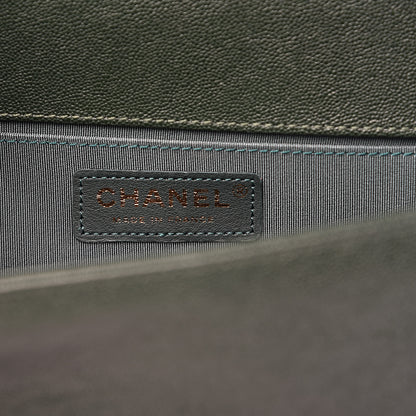 Chanel Caviar Chevron Quilted Medium Boy Flap Dark Green 6 of 11