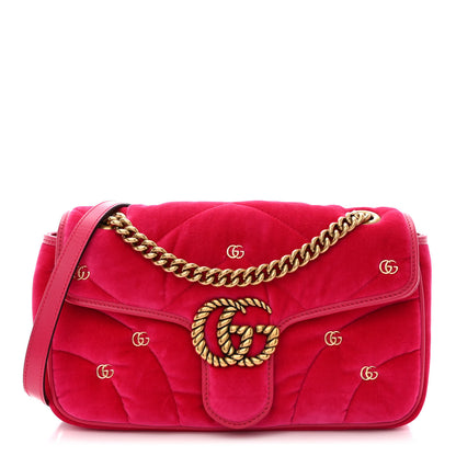 Gucci Velvet Matelasse Double G Studs Small Torchon GG Marmont Shoulder Bag Raspberry Rose 1 of 10