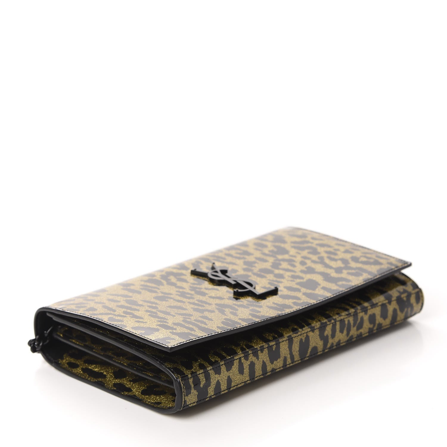 Saint Laurent Patent Leopard Print Monogram Chain Wallet Leopard Black Gold 4 of 9