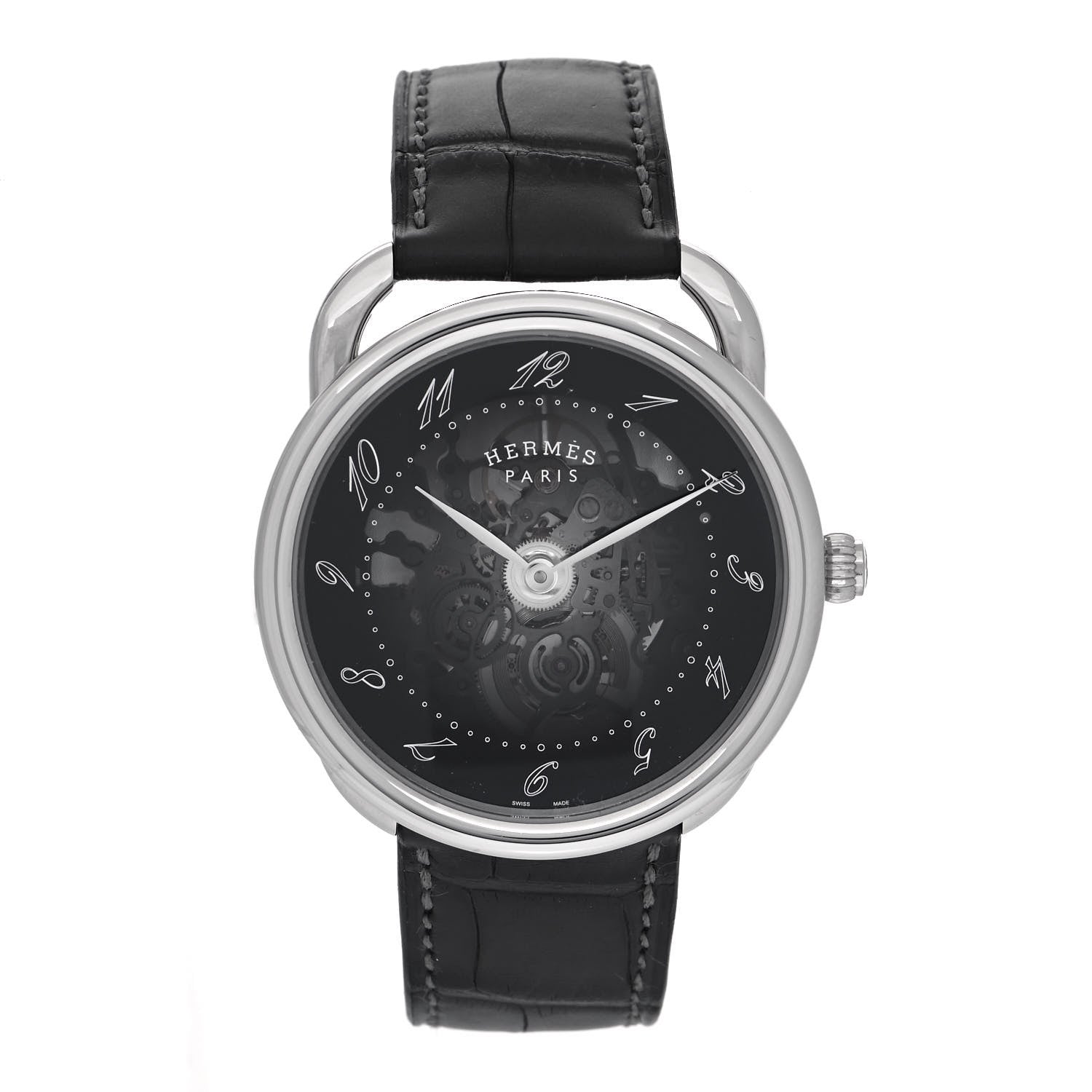 Hermes Stainless Steel Alligator 40mm Arceau Squelette Automatic Watch Noir 1 of 5