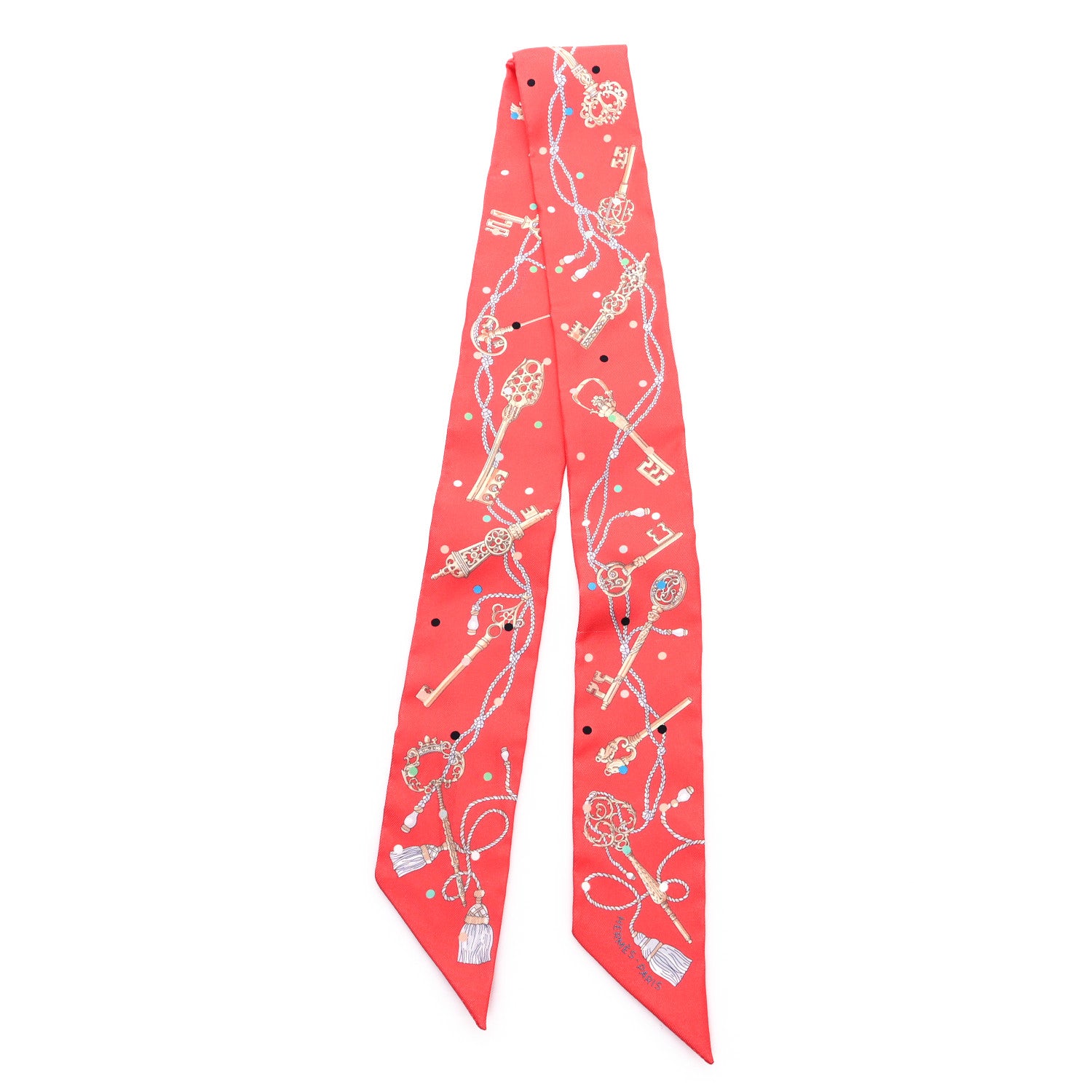 Hermes Silk Les Cles A Pois Twilly Grenadine Beige Multicolor 2 of 3