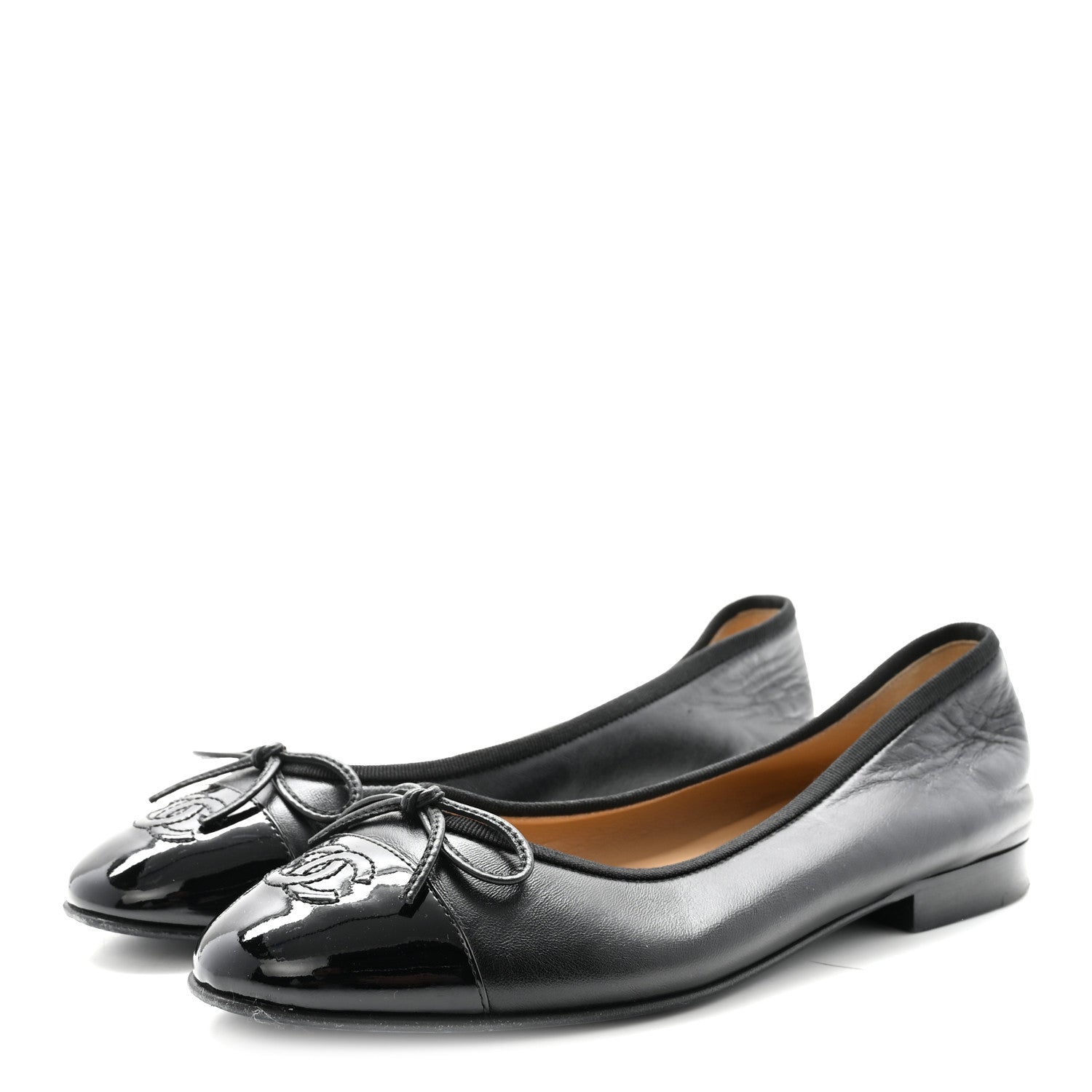 Chanel Lambskin Patent Cap Toe Ballerina Flats 37 Black 4 of 10