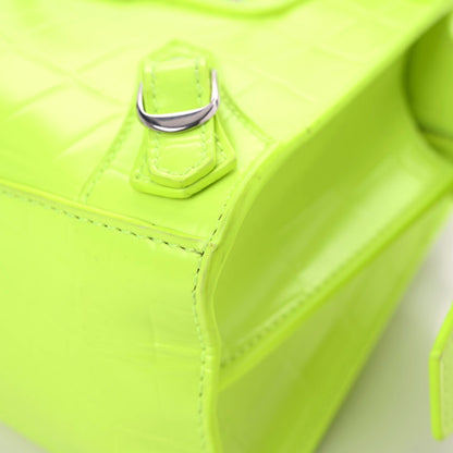 Balenciaga Semi Shiny Calfskin Crocodile Embossed Neo Classic Silver Hardware Mini City Fluo Yellow 6 of 18