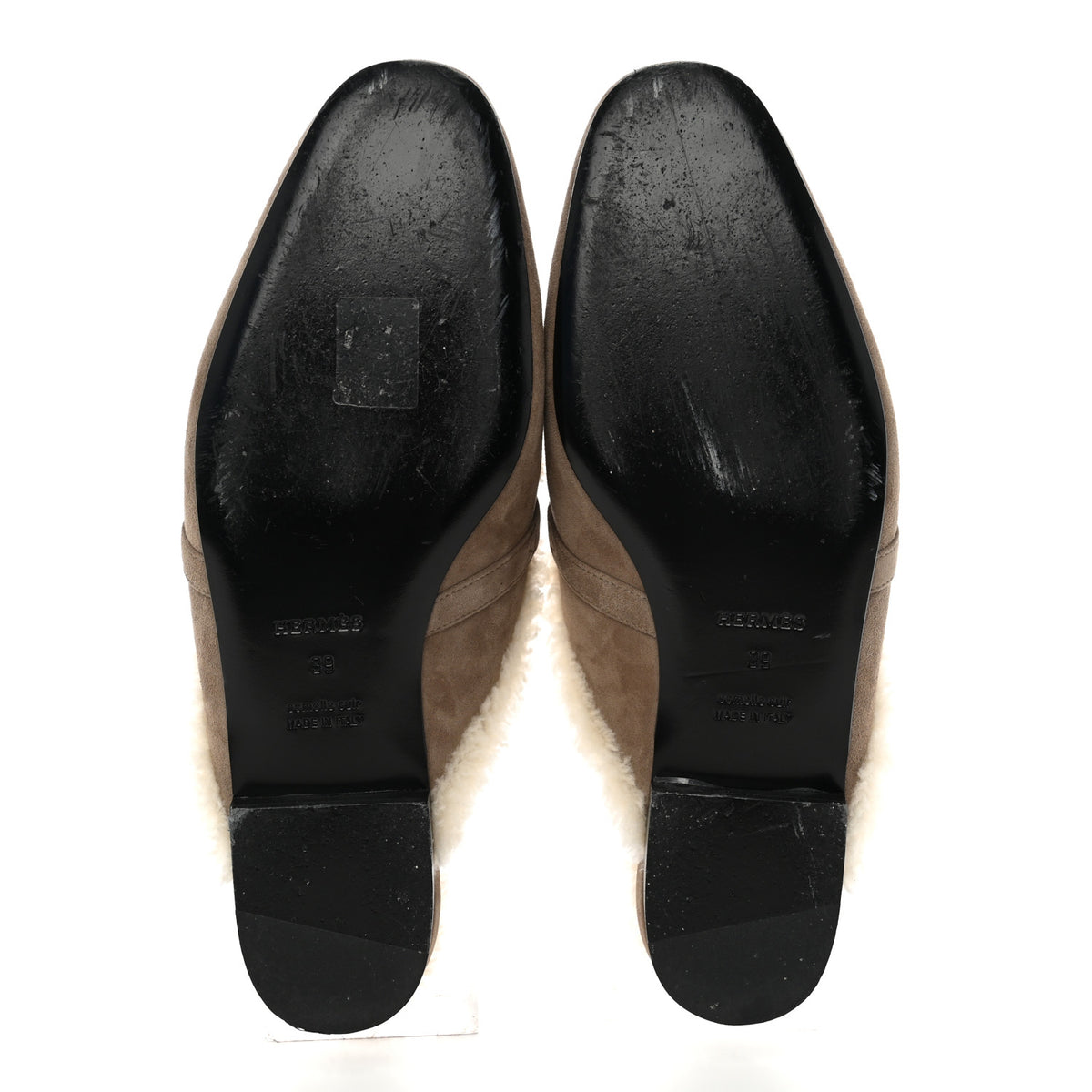 Suede Goatskin Shearling Womens Oz Mules 39 Etoupe Ecru