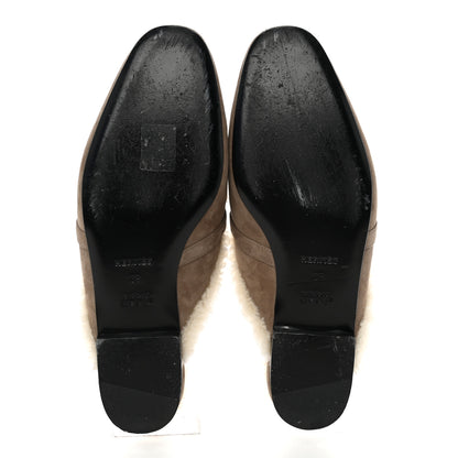 Hermes Suede Goatskin Shearling Womens Oz Mules 39 Etoupe Ecru 6 of 13