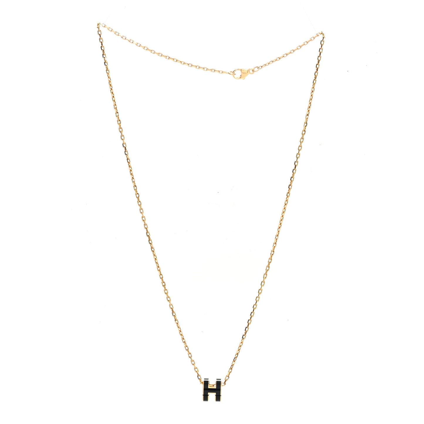 Lacquered Gold Mini Pop H Pendant Necklace Black