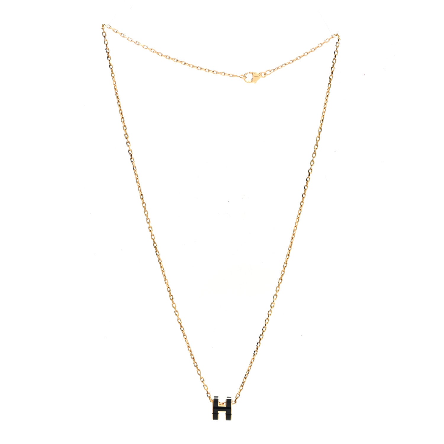 Hermes Lacquered Gold Mini Pop H Pendant Necklace Black 3 of 5