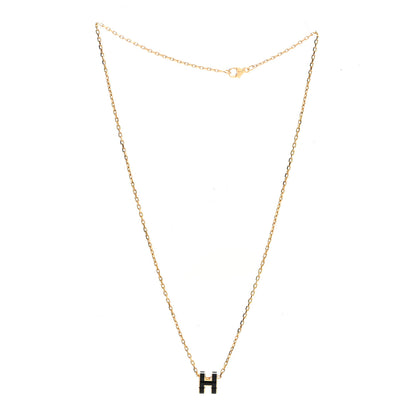 Hermes Lacquered Gold Mini Pop H Pendant Necklace Black 3 of 5