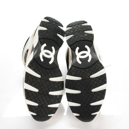 Chanel Suede Calfskin CC Sneakers 39 Black White Gold 5 of 9