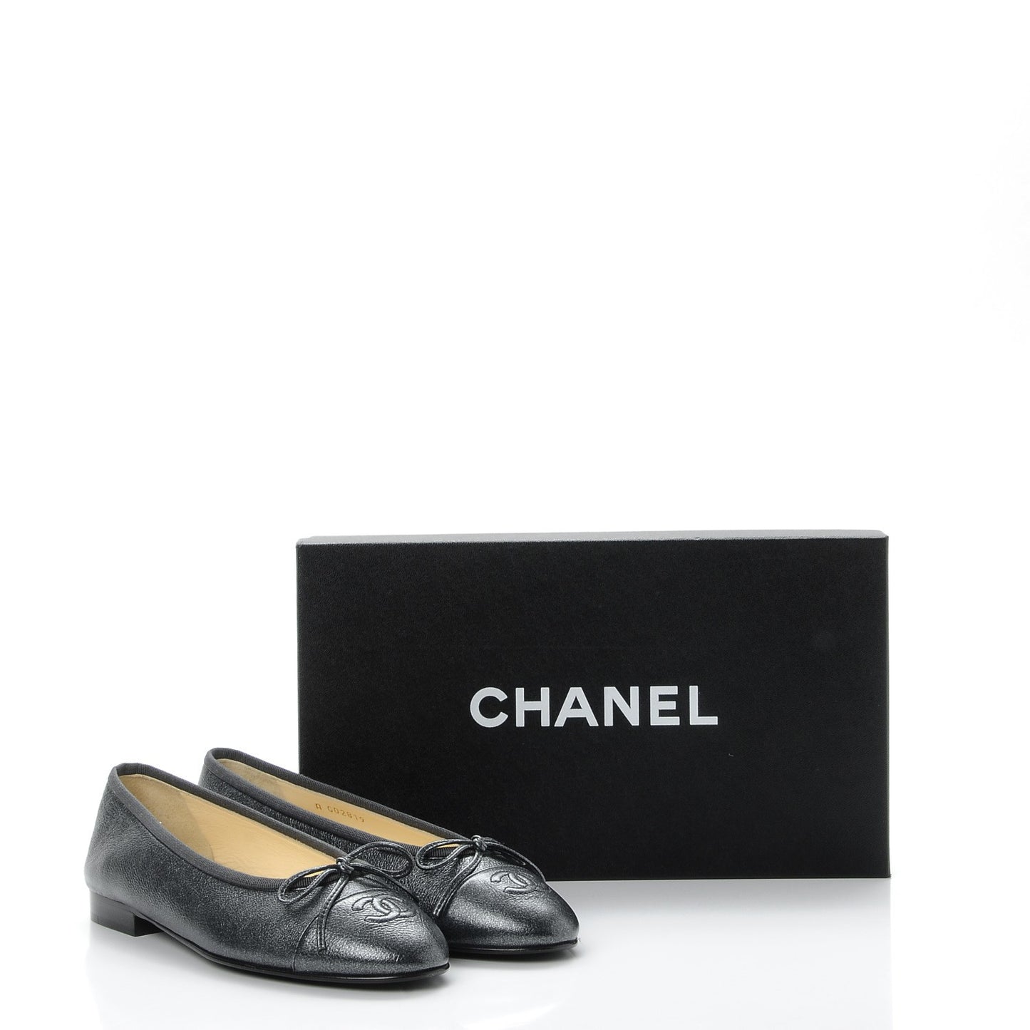 Metallic Calfskin Cap Toe CC Ballerina Flats 35.5 Dark Silver