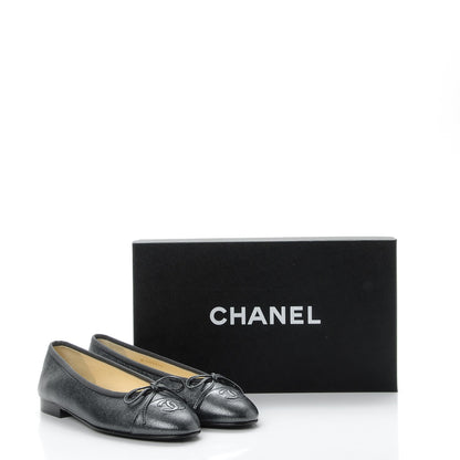 Chanel Metallic Calfskin Cap Toe CC Ballerina Flats 35.5 Dark Silver 9 of 9