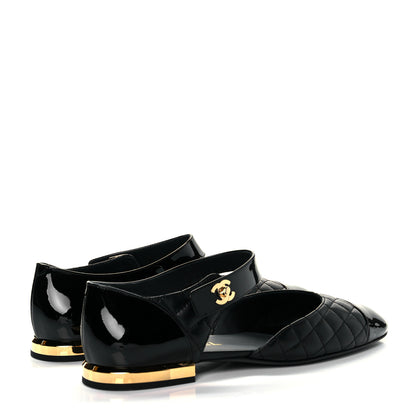 Chanel Patent Lambskin Quilted Cap Toe Ballerina Flats 39 Black 4 of 9