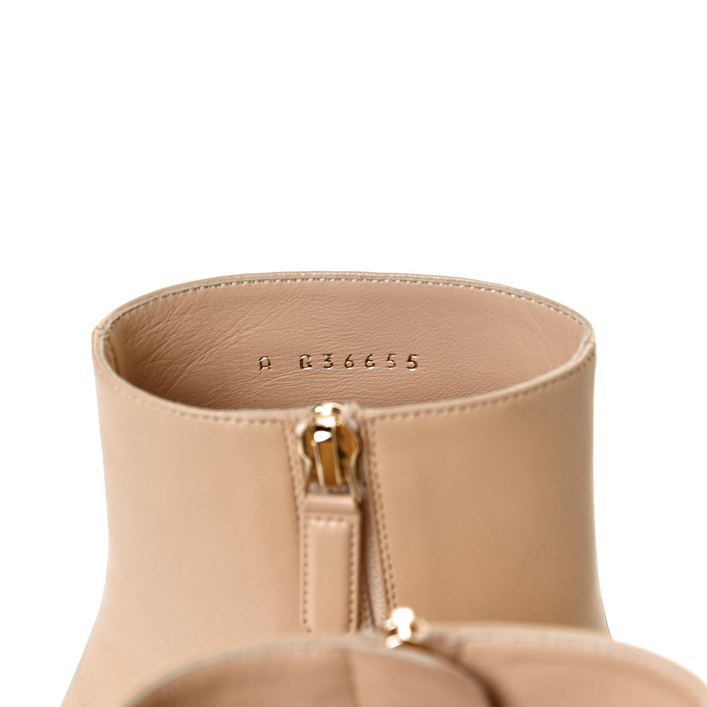 Lambskin Double Stack Chain Cap Toe Boots 37 Beige Black