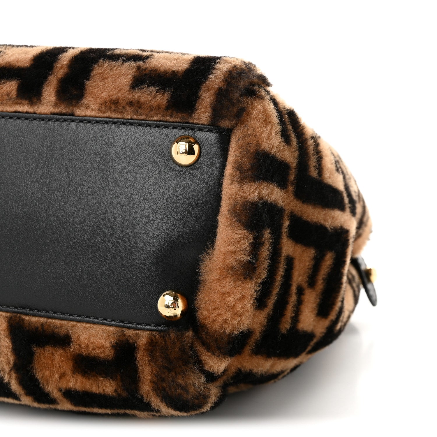 Fendi Shearling Vitello Vernice Mou Pequin Striped Medium Peekaboo Iconic Satchel Tobacco Black 9 of 11