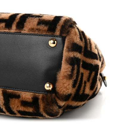 Fendi Shearling Vitello Vernice Mou Pequin Striped Medium Peekaboo Iconic Satchel Tobacco Black 9 of 11