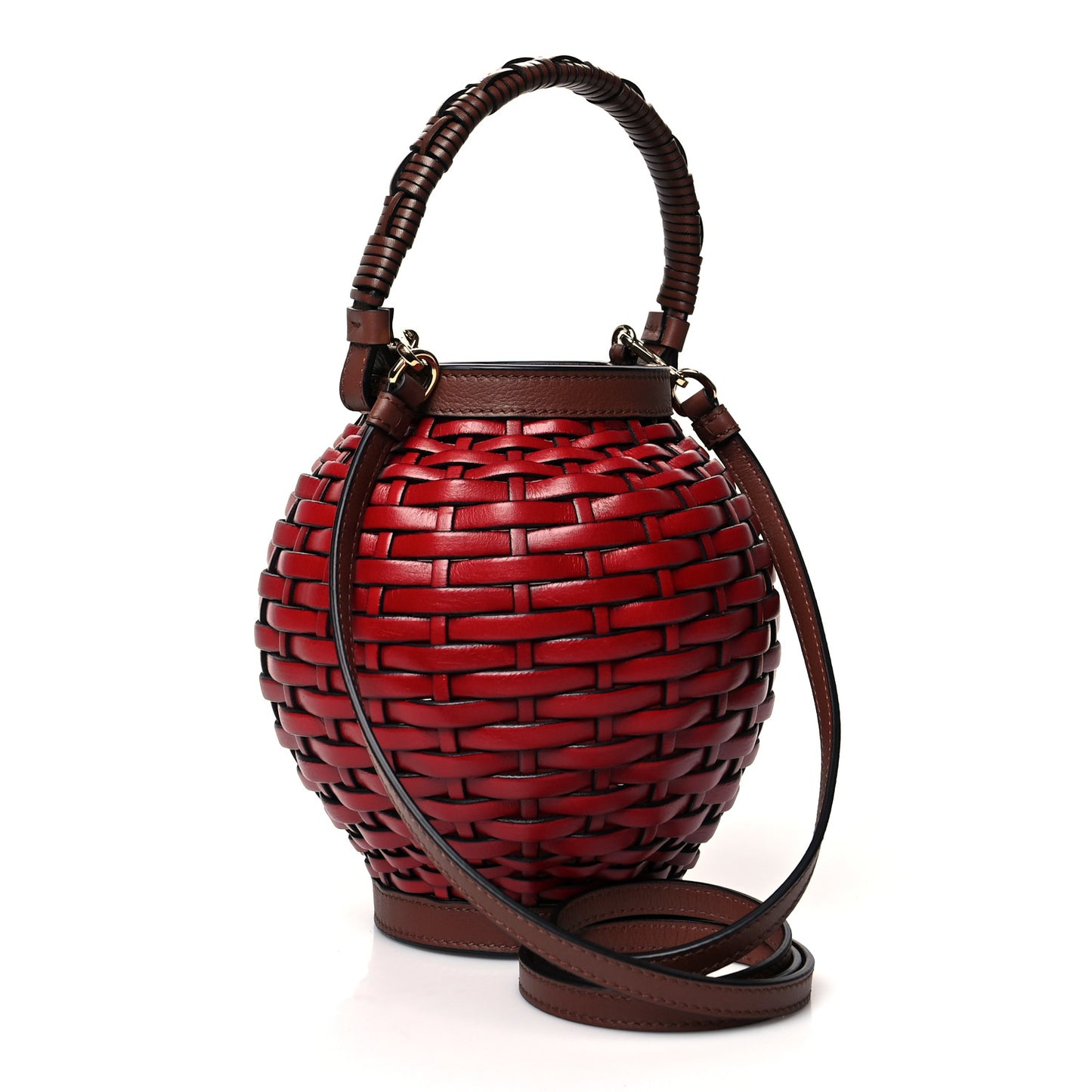 X SPIRITED AWAY Woven Calfskin Lantern Bag Rouge