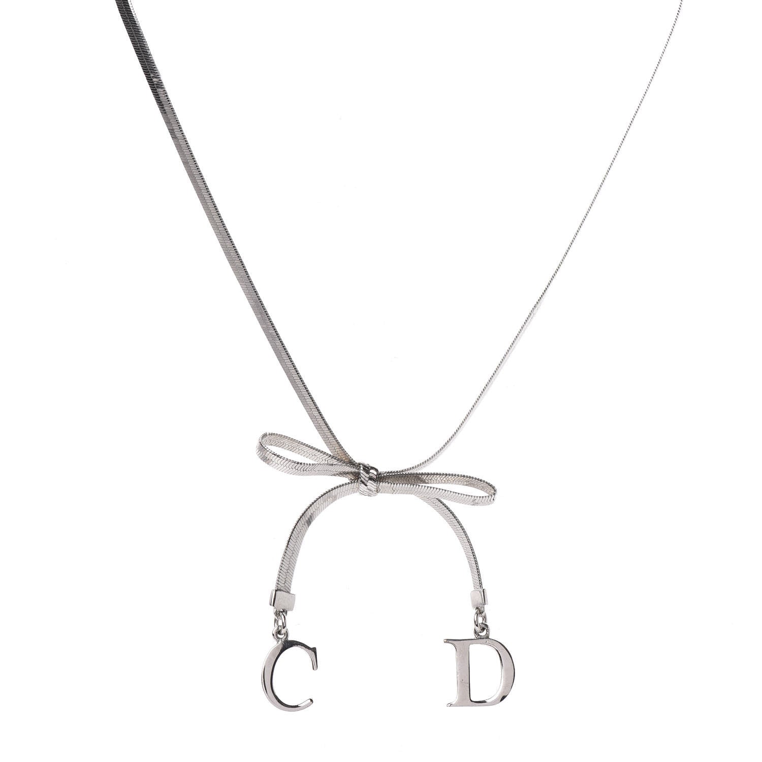 Christian Dior Bow CD Necklace Silver 1 of 6