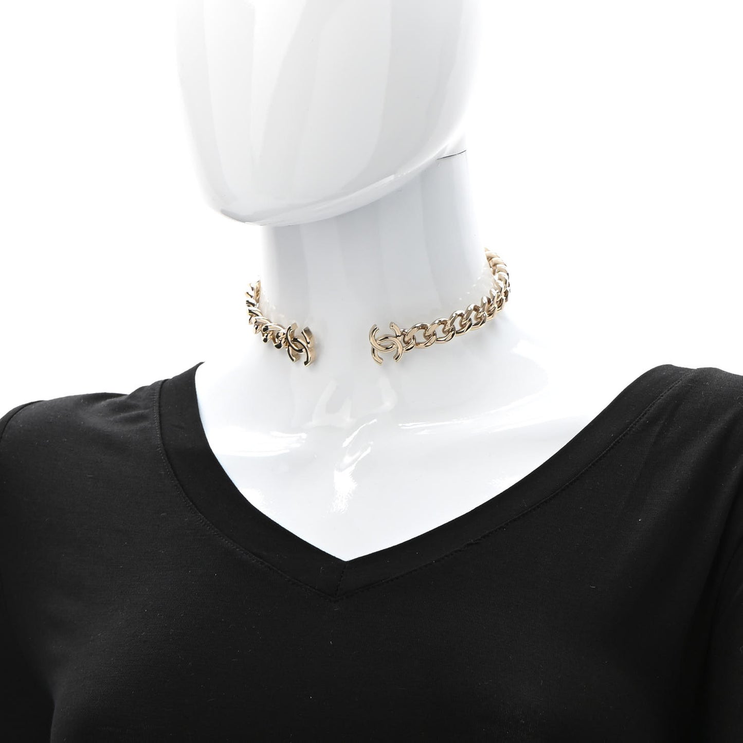 Metal CC Chain Link Choker Necklace L Gold