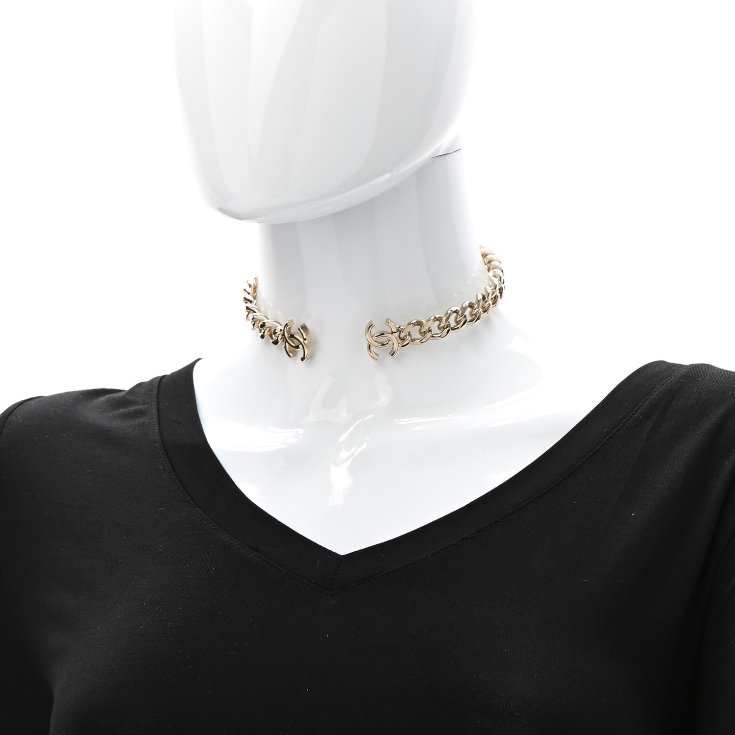 Chanel Metal CC Chain Link Choker Necklace L Gold 2 of 5