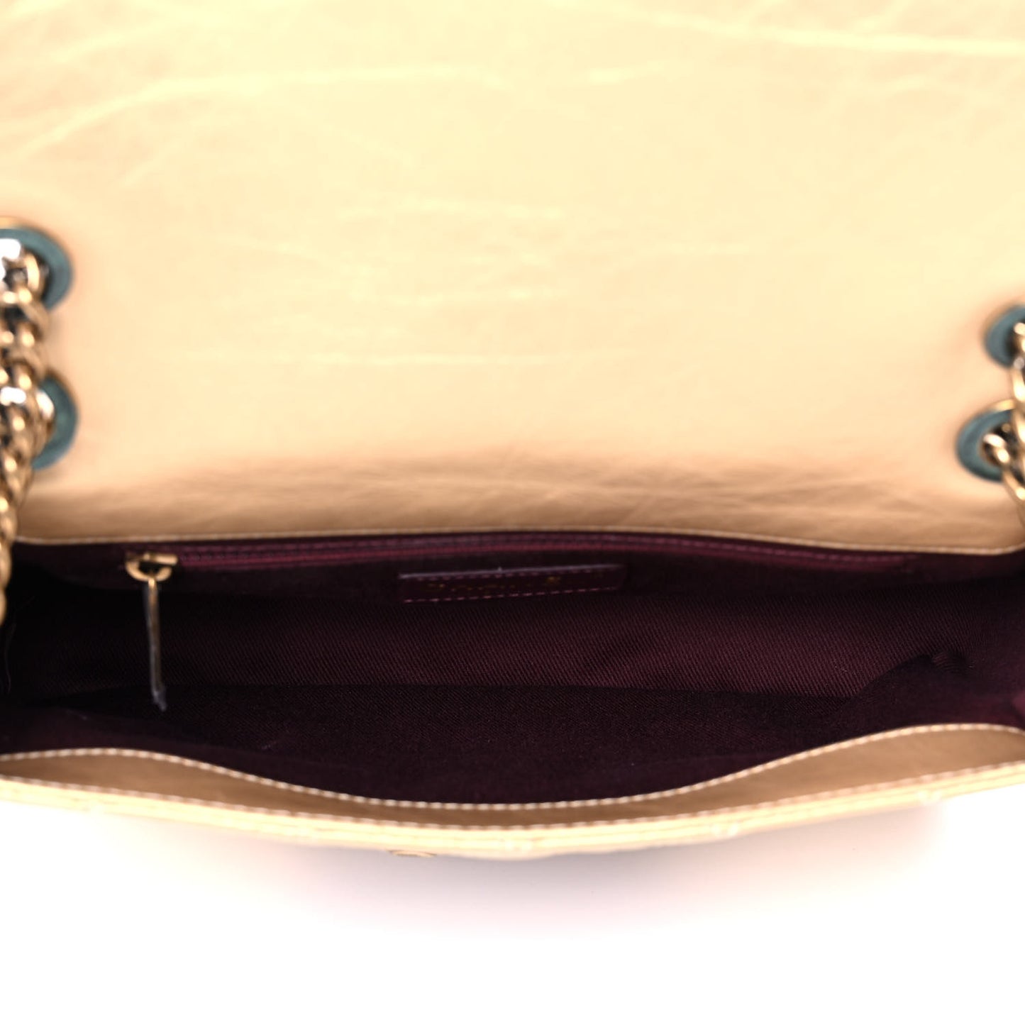 Metallic Aged Calfskin Quilted CC Square Flap Light Gold