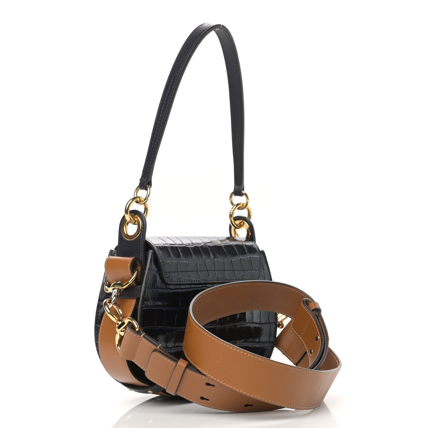 Chloe Calfskin Crocodile Embossed Small Tess Bag Full Blue 5 of 25