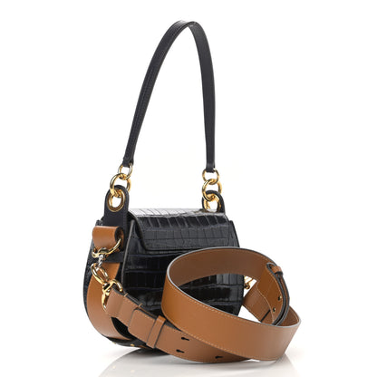 Chloe Calfskin Crocodile Embossed Small Tess Bag Full Blue 5 of 25
