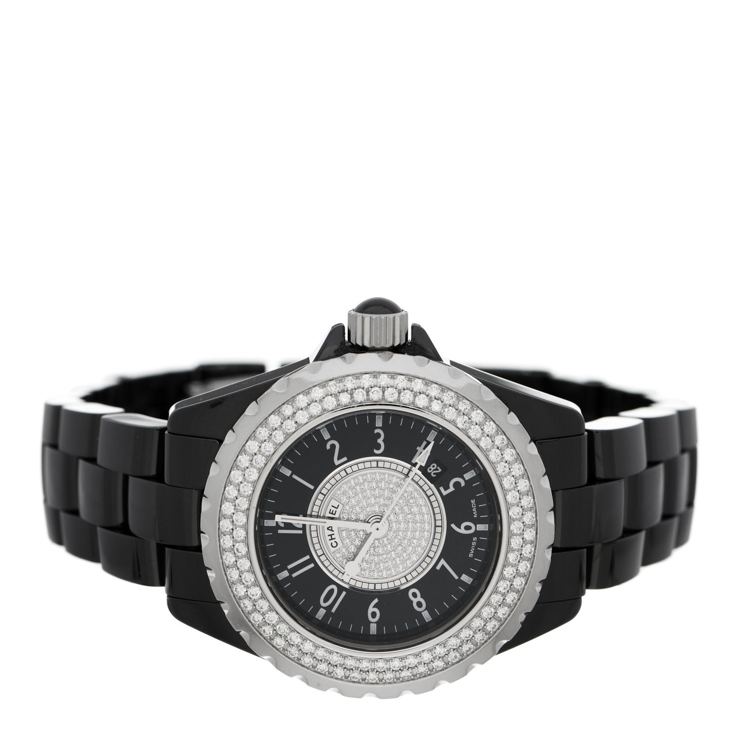 Stainless Steel Ceramic Diamond Pave Bezel Dial 33mm J12 Quartz Watch Black