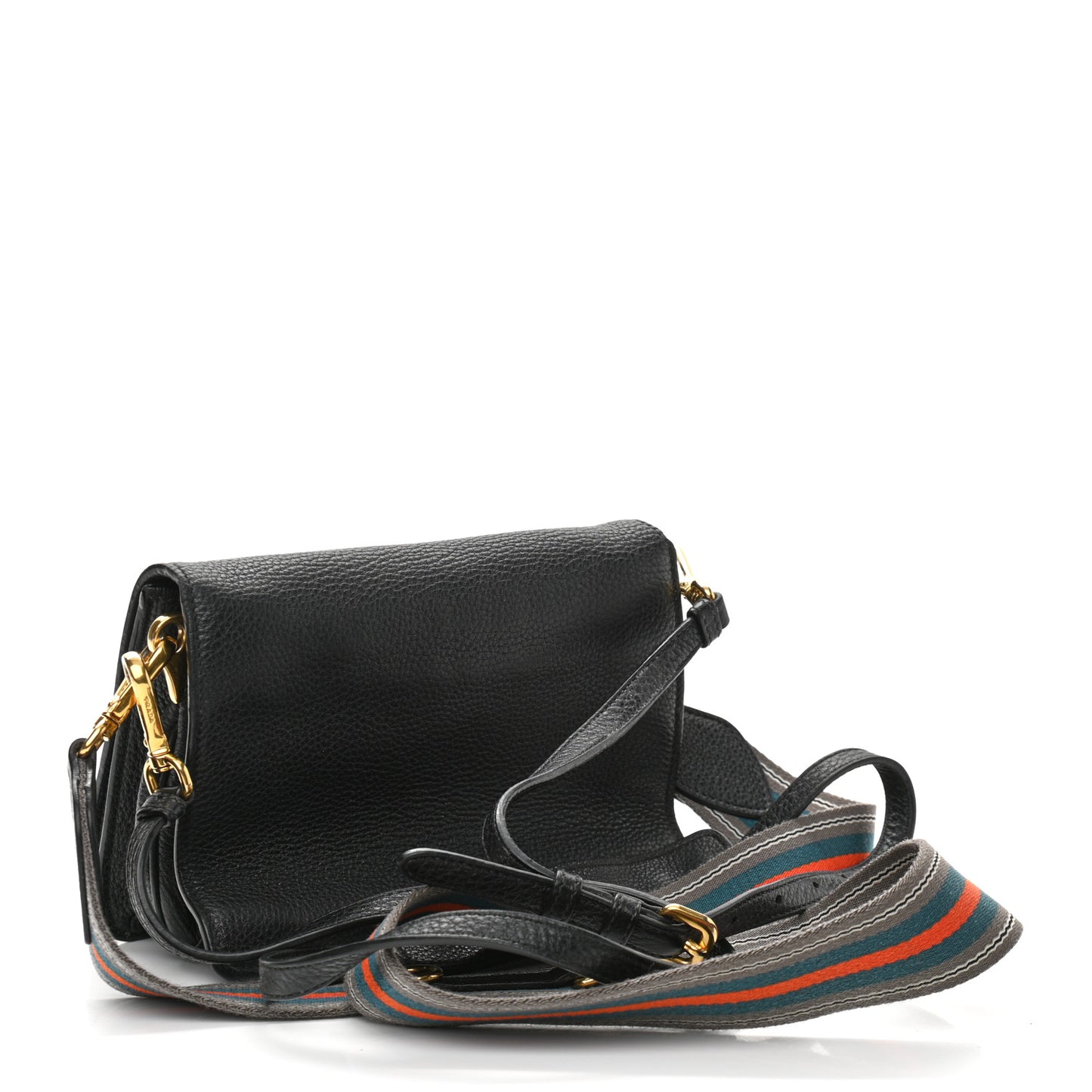 Vitello Daino Double Strap Flap Crossbody Black