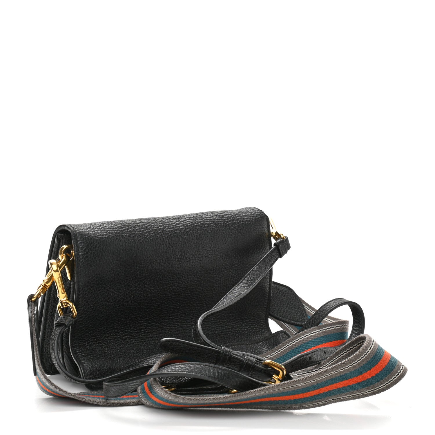 Prada Vitello Daino Double Strap Flap Crossbody Black 3 of 12