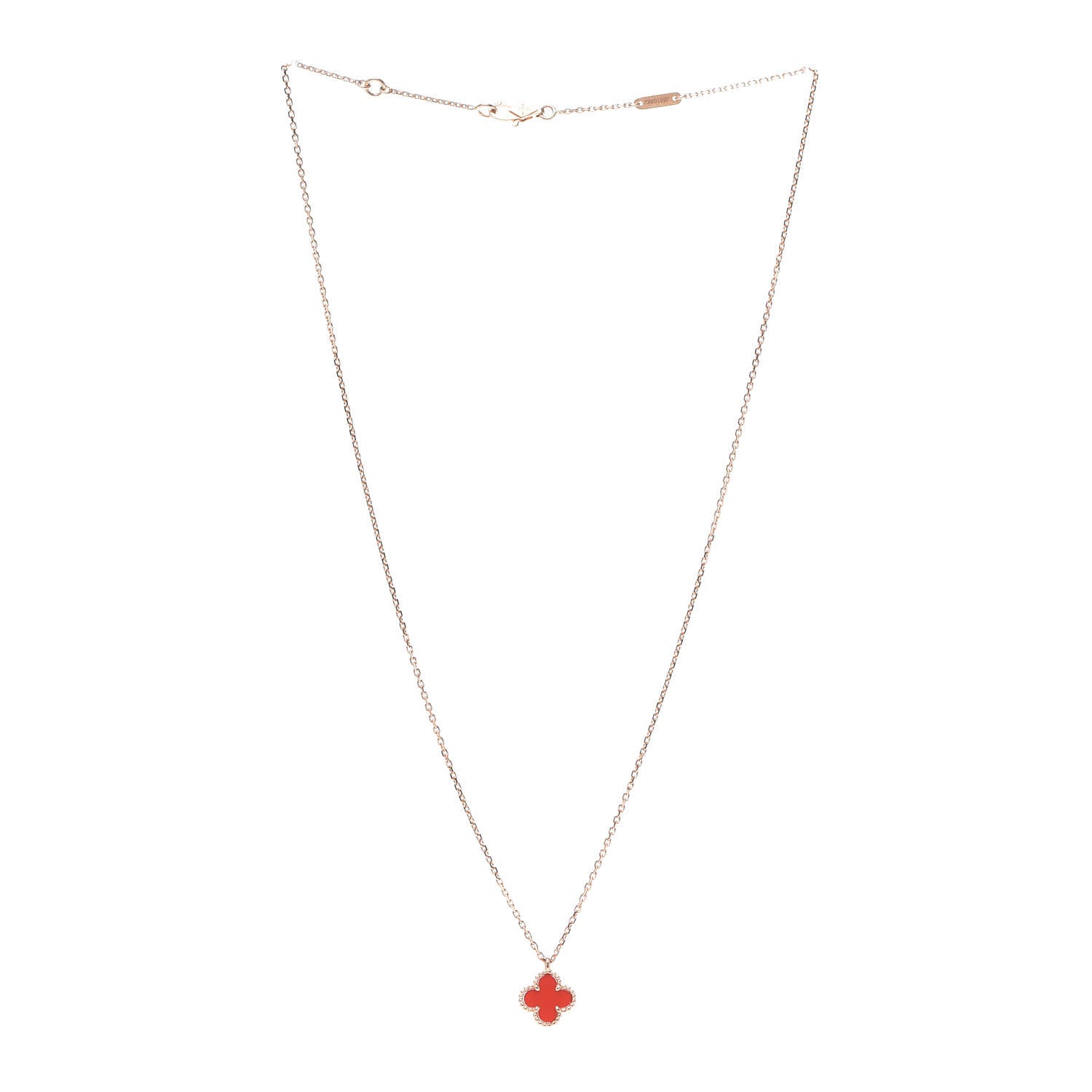 Van Cleef & Arpels 18K Rose Gold Carnelian Sweet Alhambra Pendant Necklace 3 of 8