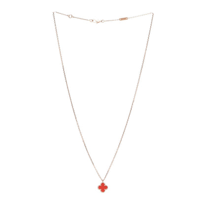 Van Cleef & Arpels 18K Rose Gold Carnelian Sweet Alhambra Pendant Necklace 3 of 8