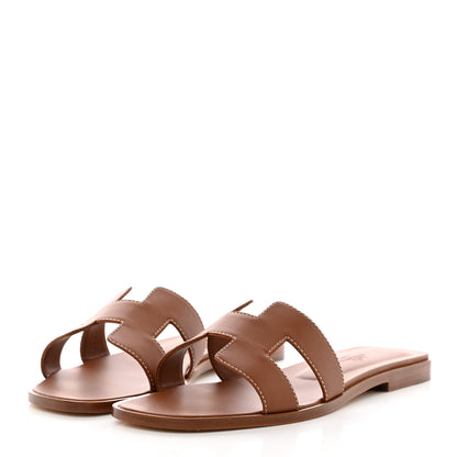 Hermes Box Calfskin Oran Sandals 37.5 Gold 3 of 13