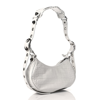 Balenciaga Extra Supple Calfskin Crocodile Embossed Le Cagole Shoulder Bag XS White 3 of 10