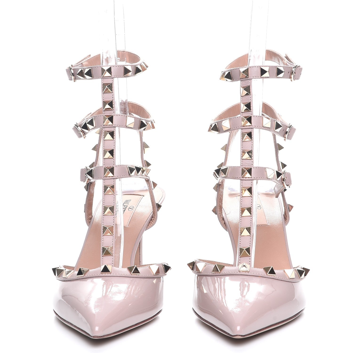 Valentino Garavani Patent Rockstud Ankle Strap Low Heel Pumps 39.5 Poudre 2 of 8