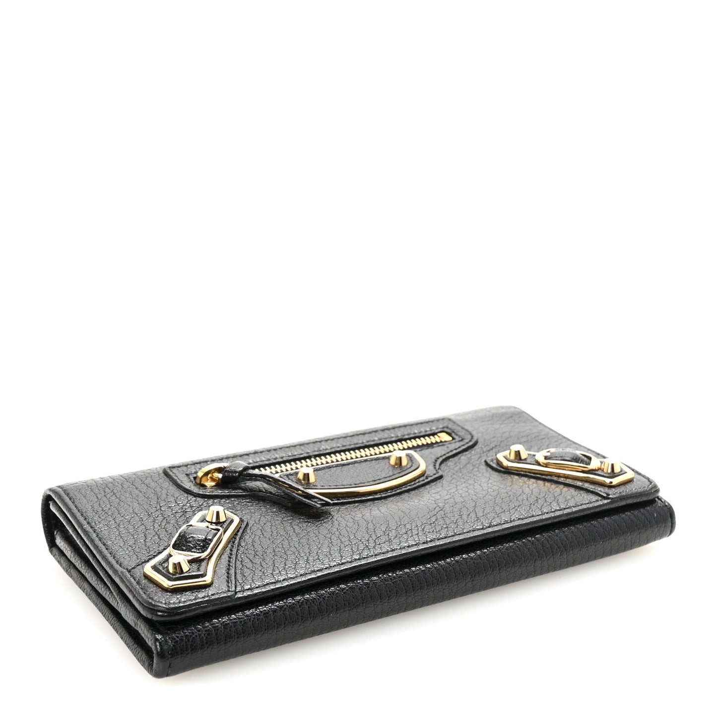 Chevre Gold Metallic Edge Hardware Money Wallet Black