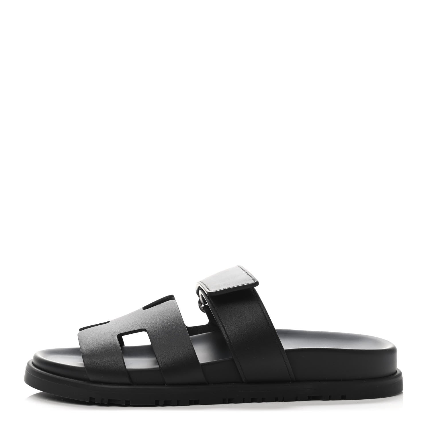 Hermes Calfskin Womens Chypre Sandals 36.5 Black 1 of 4